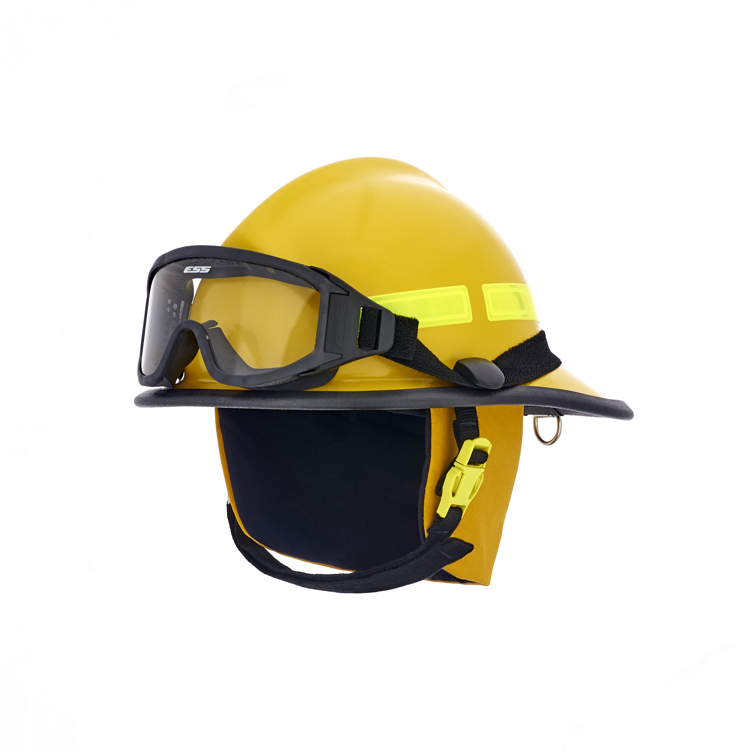 Cairns 664, Yellow, Cairns ESS Goggles, Standard Flannel Liner, Nomex Earlap, Nomex Chinstrap w/ Quick Release & Postman Slide, Lime/Yellow Reflexite, Bar